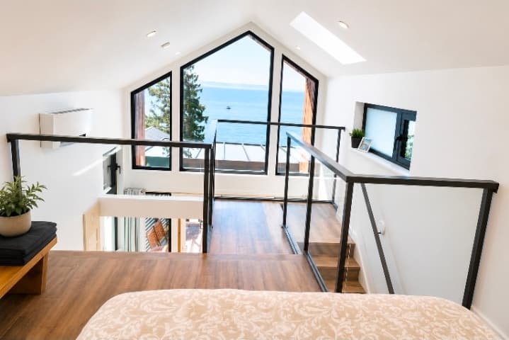 Cabana loft looking out through the gable window to the ocean